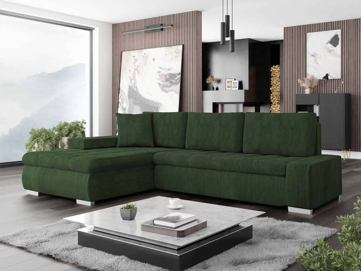ECKSOFA Orkan Mini Cord - Dunkelgrün, Holz/Textil (265/185cm) - MIRJAN24