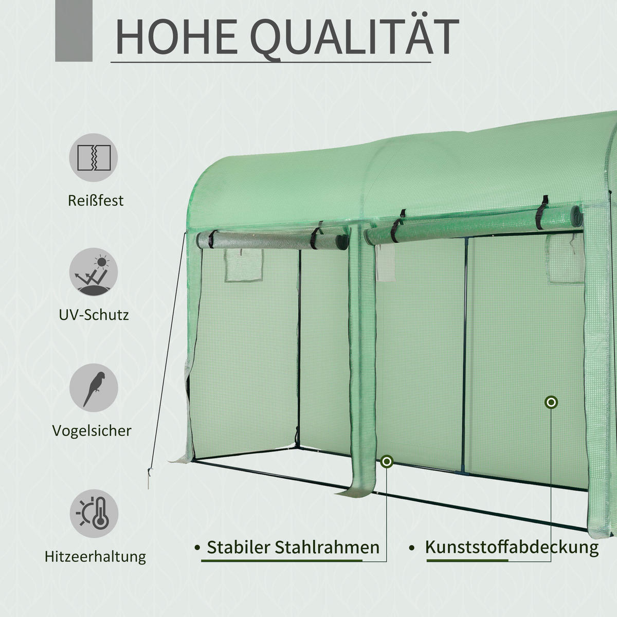 FOLIENGEWÄCHSHAUS, Grün, Stahl, PE-Kunststoff - Grün, Kunststoff (100/200/300cm) - Outsunny