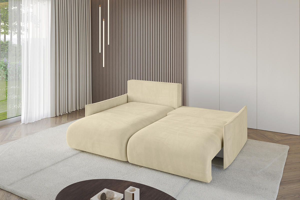 ECKSOFA mit Schlaffunktion und Bettkasten ONESK-L -v1 208x165x40 Beige Velours - Beige, Holzwerkstoff/Kunststoff (208/165cm) - ALTDECOR