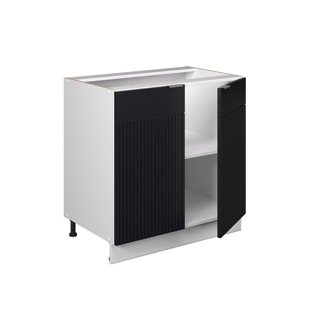 SPÜLENUNTERSCHRANK Fame-Line, Schwarz gestreift, 80 cm mit Regal, AP Eiche - Schwarz/Weiß, Holzwerkstoff (80/82/60cm) - Vicco