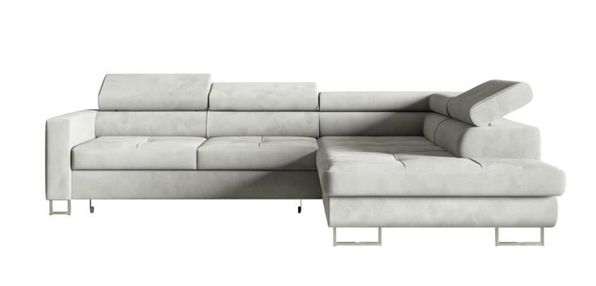 ECKSOFA Silber MERY P Ausziehbar Mit Verstellbaren Kopfstützen - Grau, Textil (250/200cm) - Sepro Meble