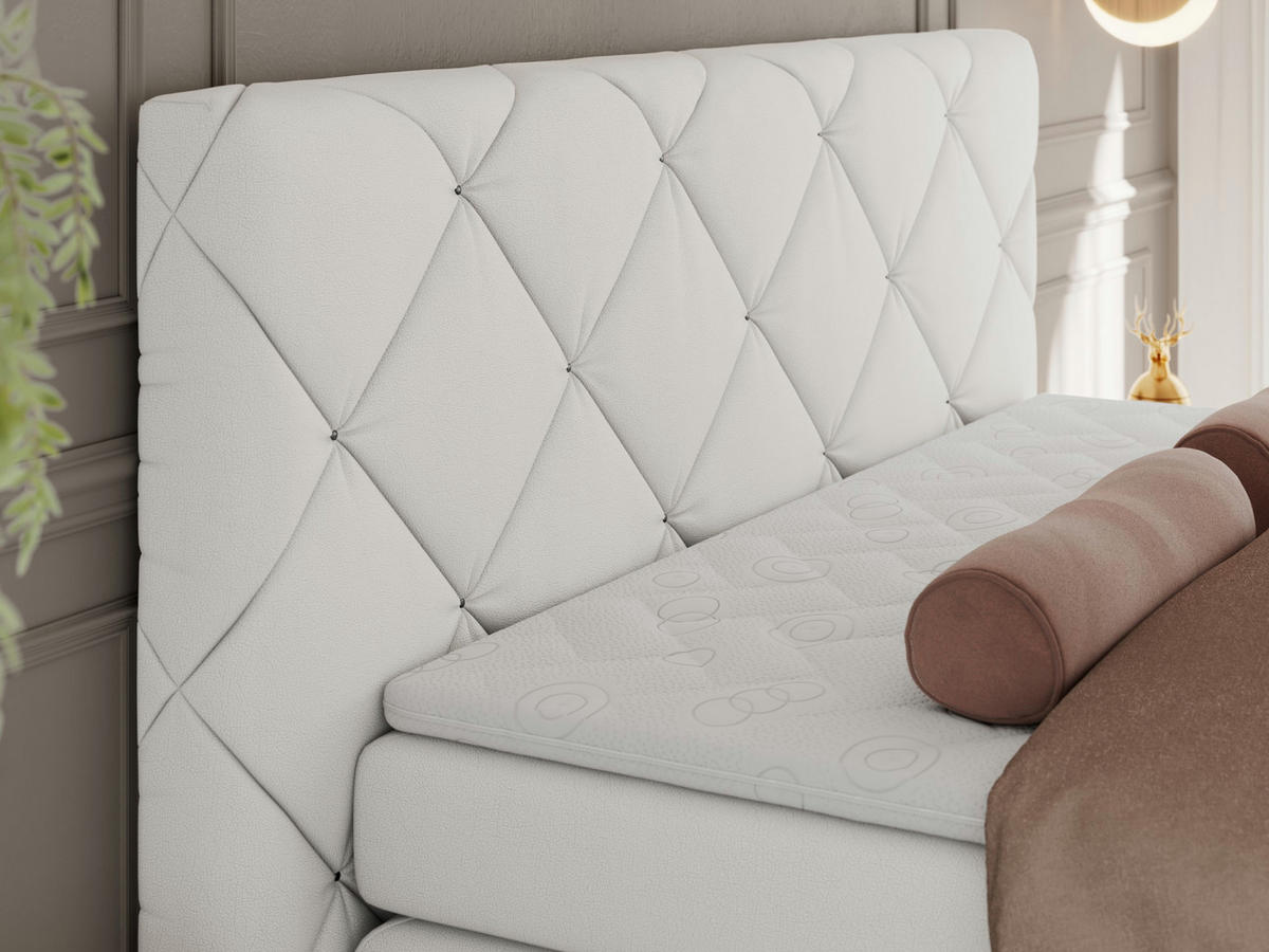 BOXBETT RITA 160/200 - Weiß Kunstleder - H4 - Weiß, Holz/Textil (160/200cm)