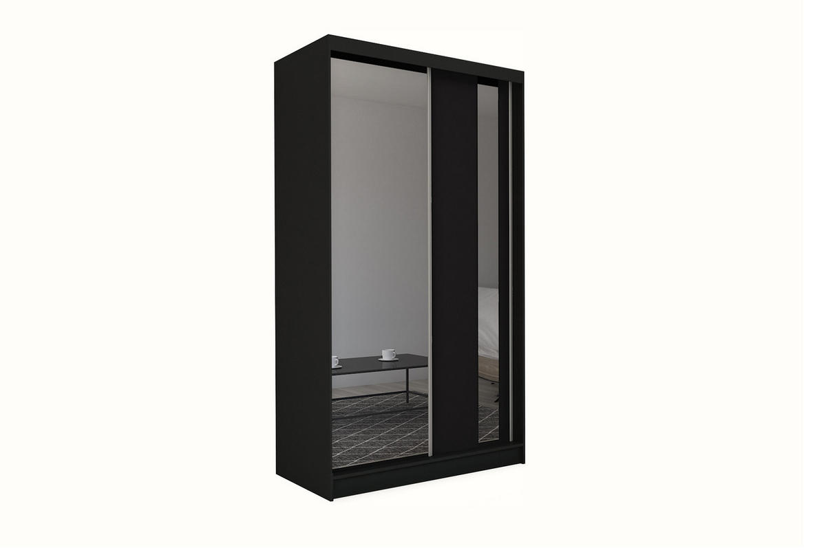 SCHWEBETÜRENSCHRANK GRAZIA 150/216/61 cm 2-türig mit Spiegel Schwarz - Schwarz, Holzwerkstoff (150/216/61cm) - MASSENO