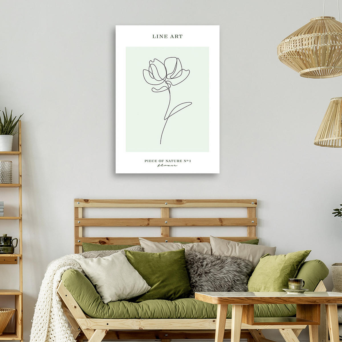 WANDBILD blume line art - Türkis, Textil (40/60cm) - Feeby