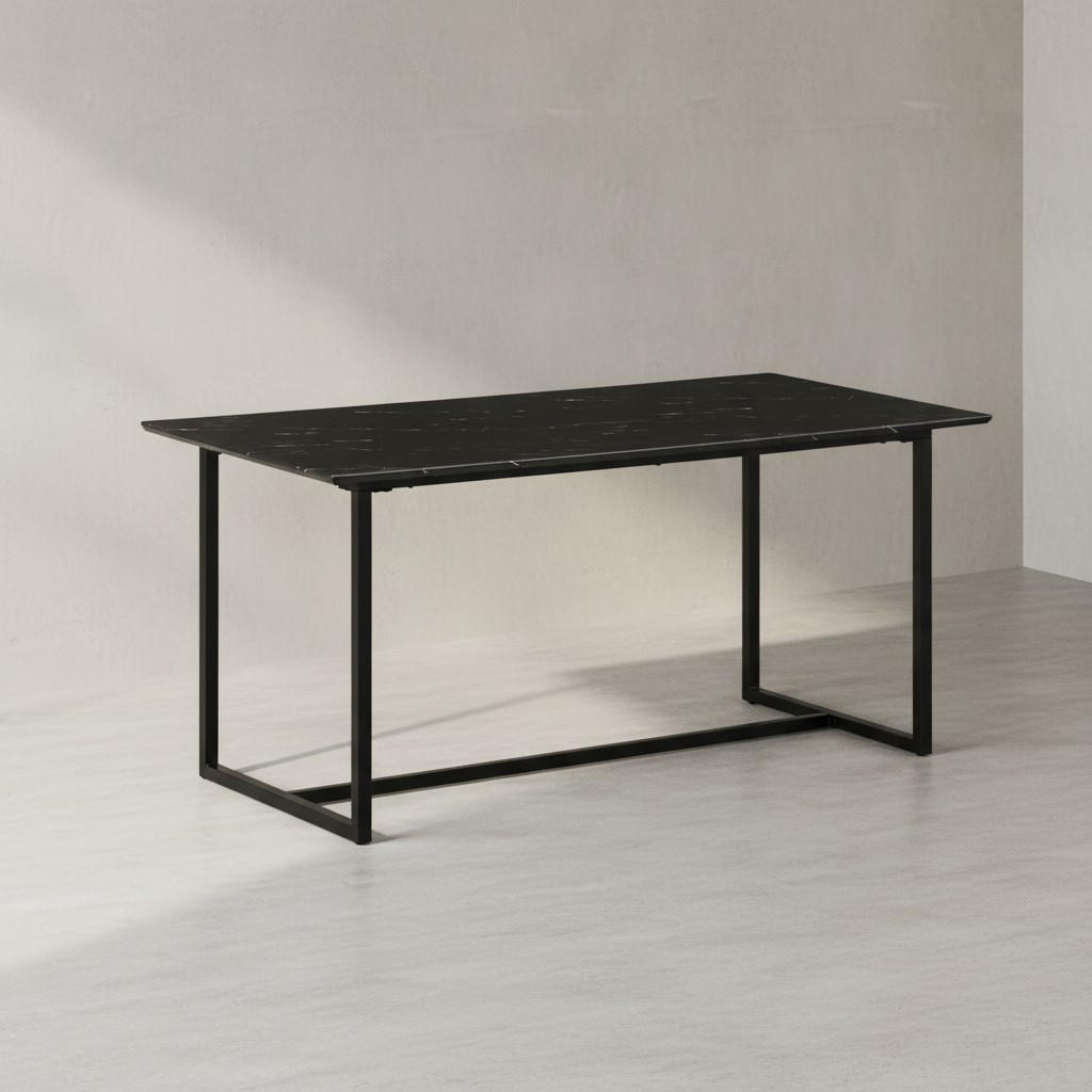 ESSTISCH Marmoroptik Metall Rechteckig Modern Klein, Schwarz 160x80x76 cm - Schwarz, Holzwerkstoff/Metall (80/160/76cm) - KADIMA DESIGN
