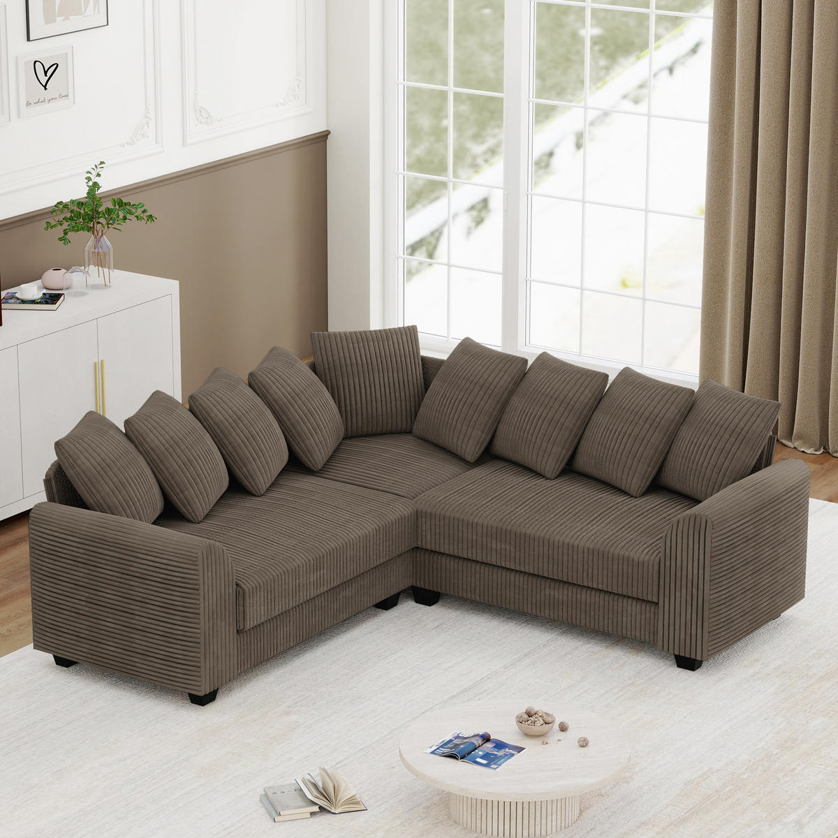 ECKSOFA Cord mit tiefem Sitz, Kissen 202/202/74 cm Braun - Braun, Textil (202/202cm) - Redom