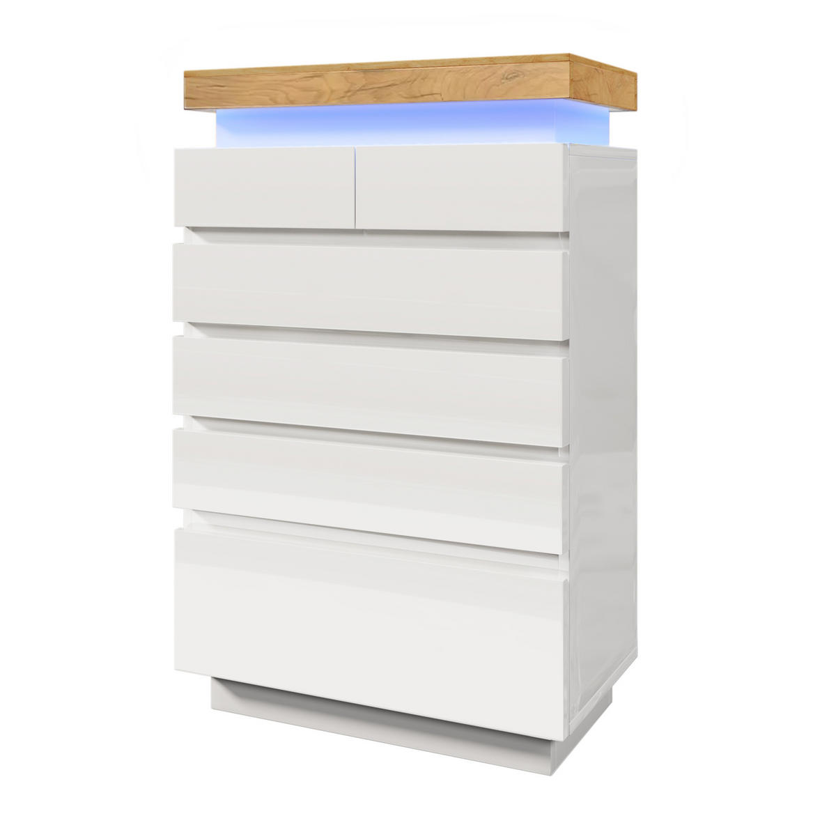 SIDEBOARD 73/39/115 cm in Weiß mit 6 Schubladen und LED-Beleuchtung - Weiß, Holzwerkstoff (73/115/39cm) - Flora Grace