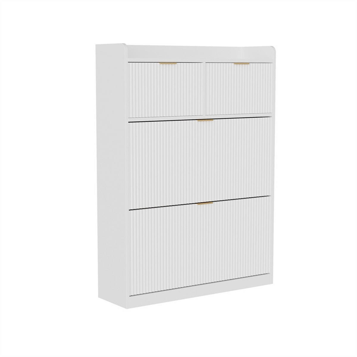 SCHUHSCHRANK im modernen - Kompakter Kipp-Schuhkipper mit 2 Schubladen und 2 Klappen - Weiß - Weiß, Holzwerkstoff (24/110/80cm) - DELFA
