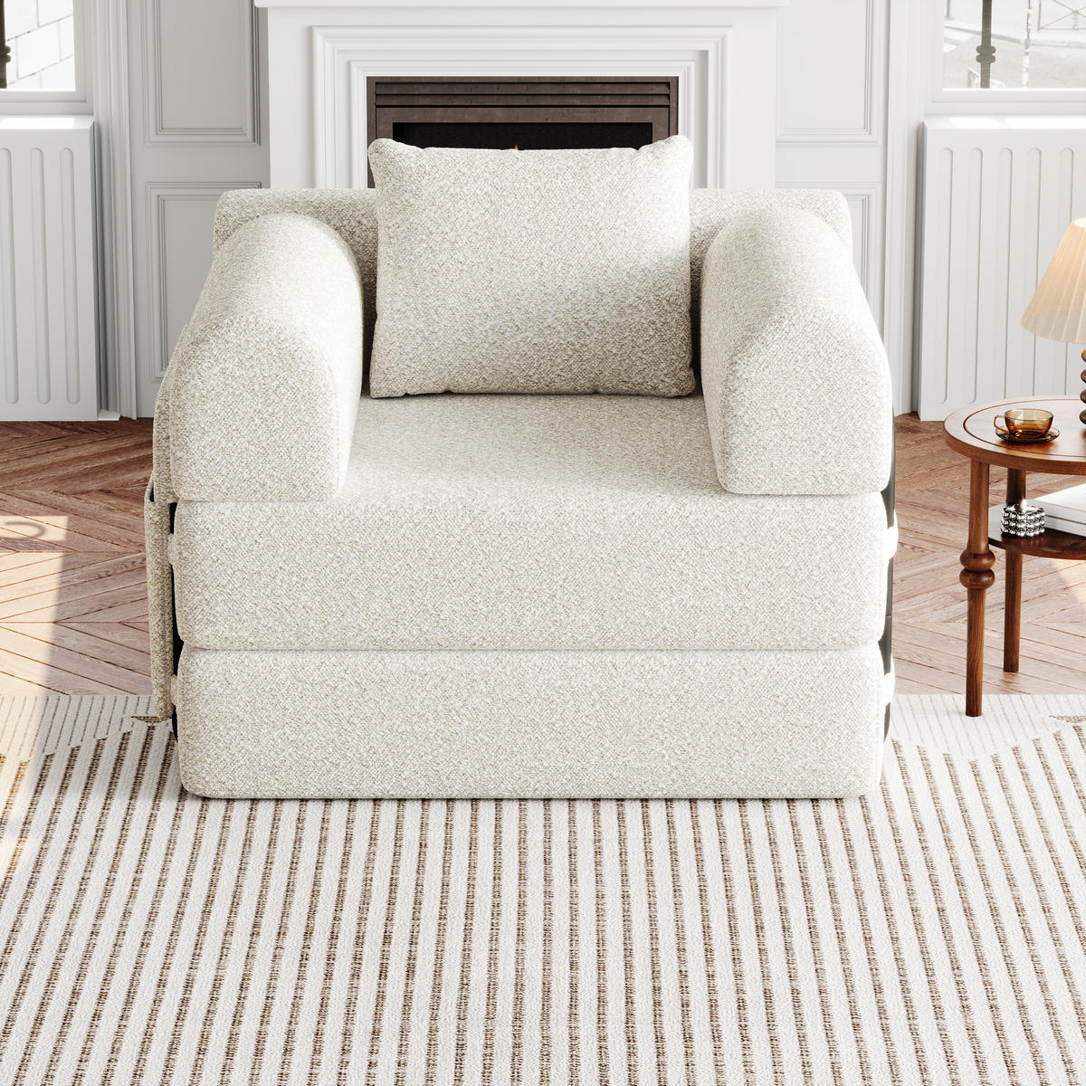 SCHLAFSOFA Chenille Beige mit Schlaffunktion und Armlehnen-Ablagefach - Beige, Textil/Metall (274/69.8/183.8cm) - WISHDOR
