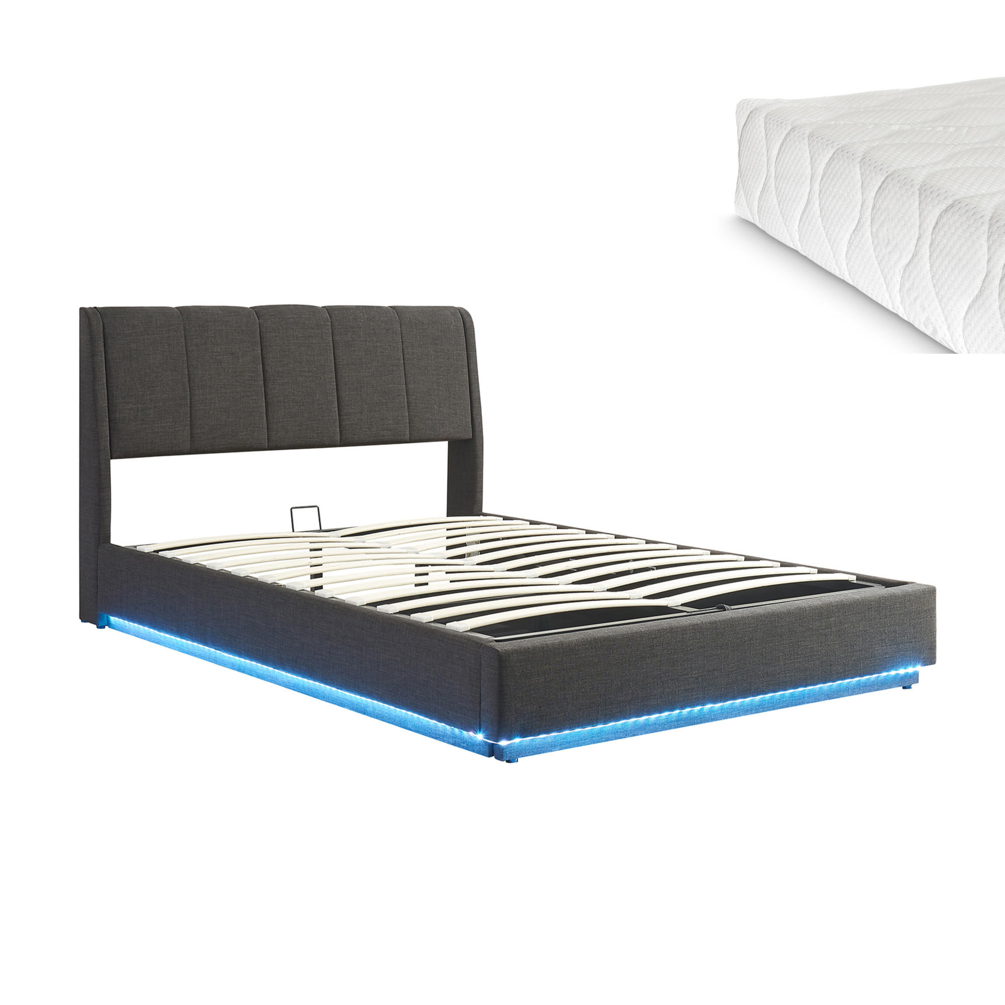 LED POLSTERBETT Tröstiar mit Matratze - Schwarz, Holzwerkstoff/Kunststoff (160/200cm) - [en.casa]