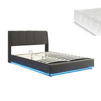 LED POLSTERBETT Tröstiar mit Matratze - Schwarz, Holzwerkstoff/Kunststoff (160/200cm) - [en.casa]