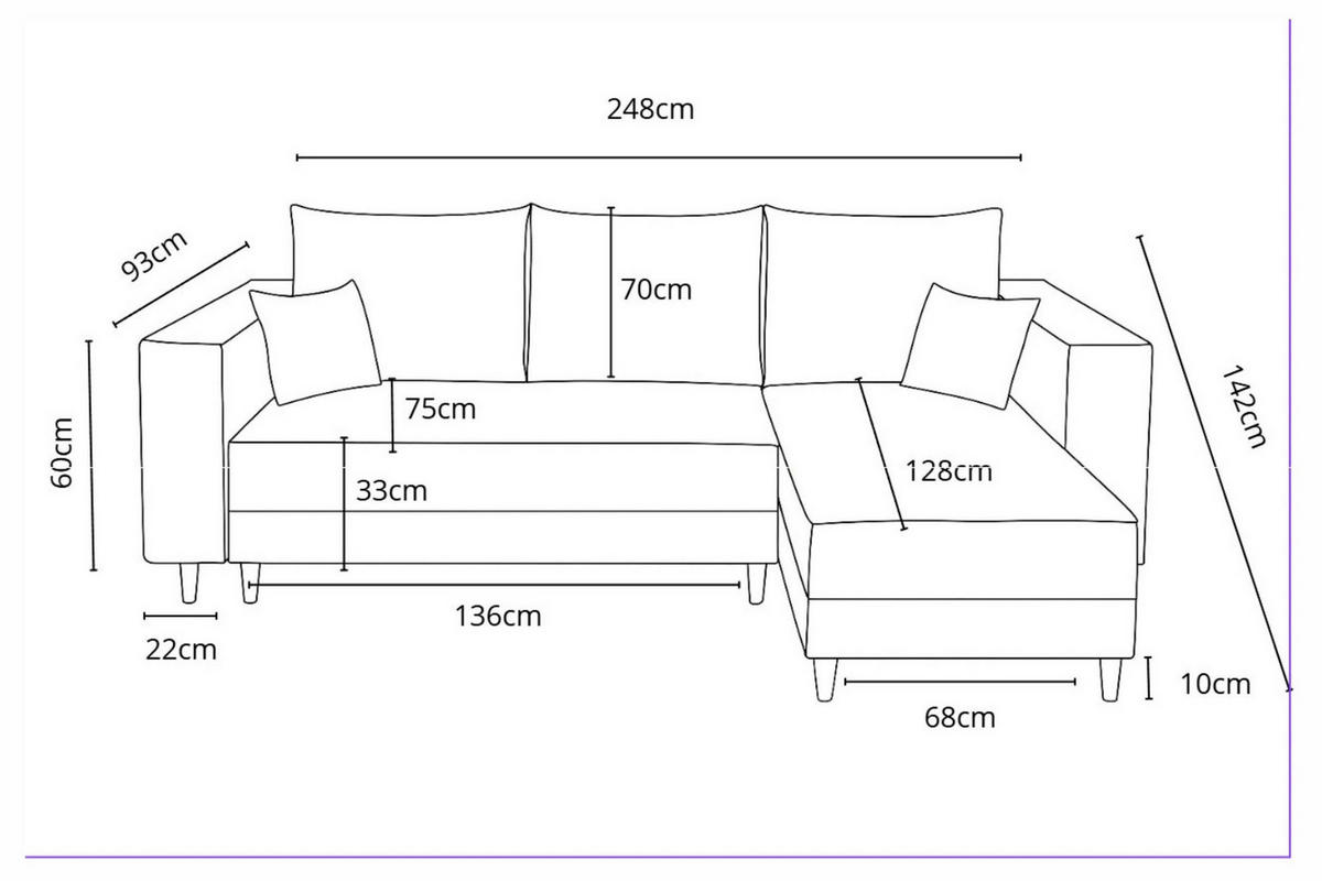 ECKSOFA RIO mit Schlaffunktion und Bettkasten, Farbe: Blau, Cordstoff, Ottomane Universal - Blau, Textil (249/142cm) - Marpur