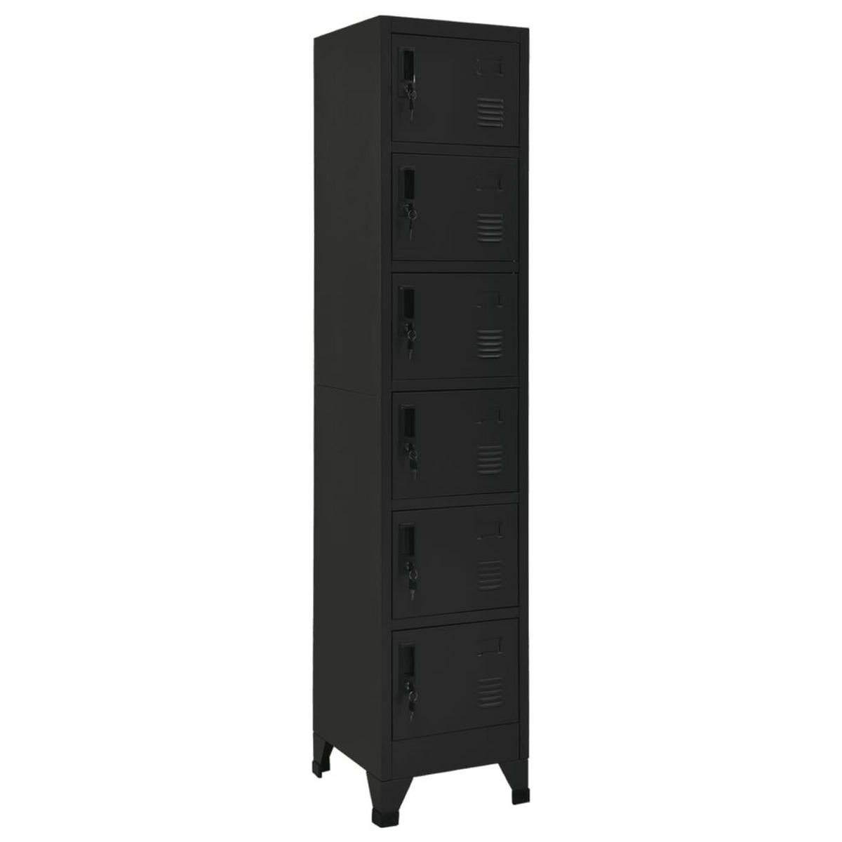 SCHLIESSFACHSCHRANK mit 6 Schließfächern, 38/40/180 cm, aus Stahl, in Schwarz - Schwarz, Metall (38/180/40cm) - vidaXL