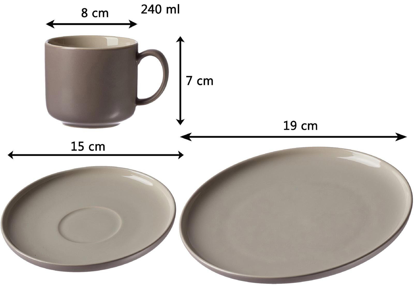KAFFEESERVICE Jasper taupe 12er Set - Taupe, Keramik (1/1/1cm) - Ritzenhoff Breker