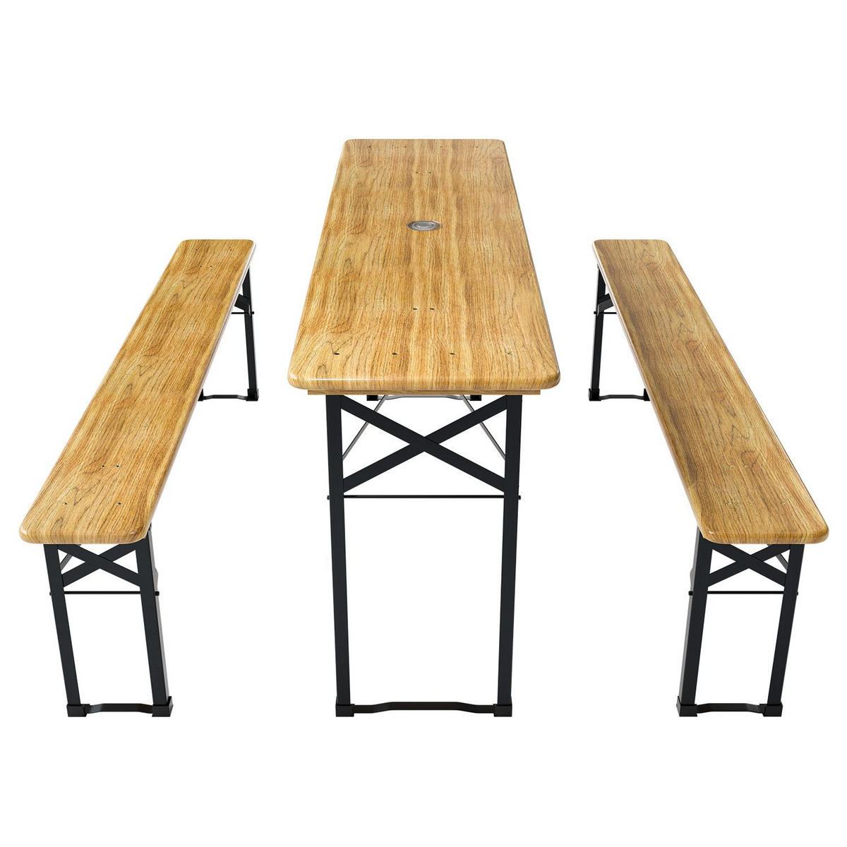 BIERZELTGARNITUR Bichl 3-tlg. - Braun, Holz/Metall - Juskys