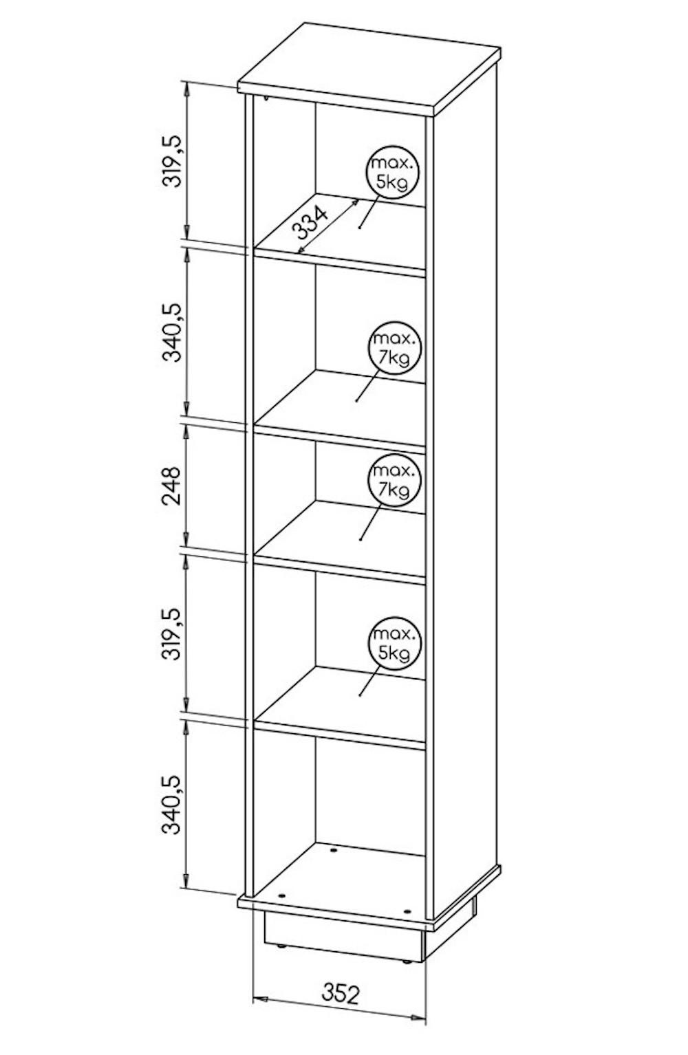 Thumbnail - Feldmann-Wohnen Bücherregal, Braun, Schwarz, Holz, 4 Fächer, Rechteckig, 40x175x36 cm, Wohnzimmer, Regale, Bücherregale