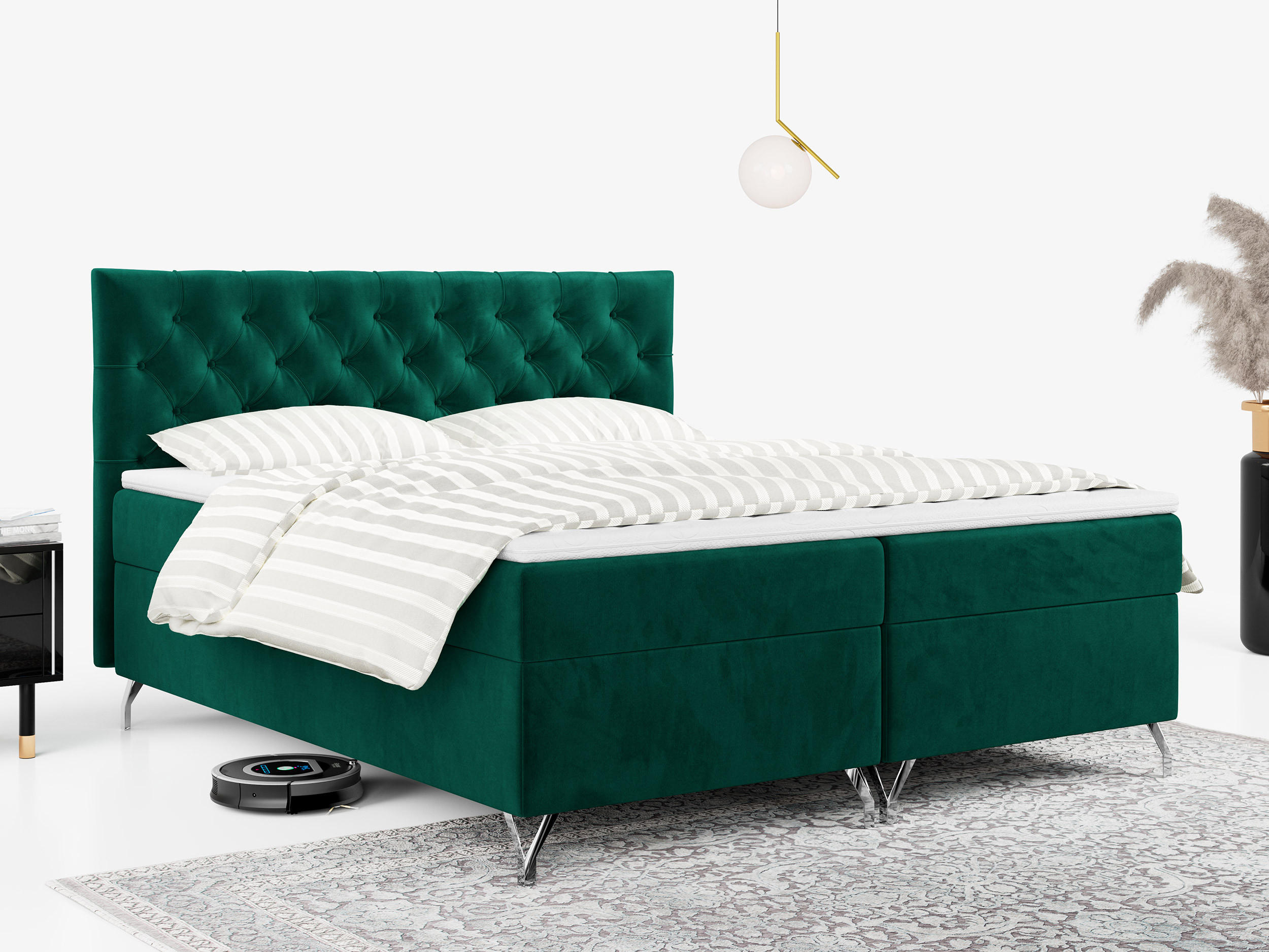 BOXBETT GRIMALDI 200/200 Dunkelgrün Velvet - H4 - Dunkelgrün, Holz/Textil (200/200cm) - MKS