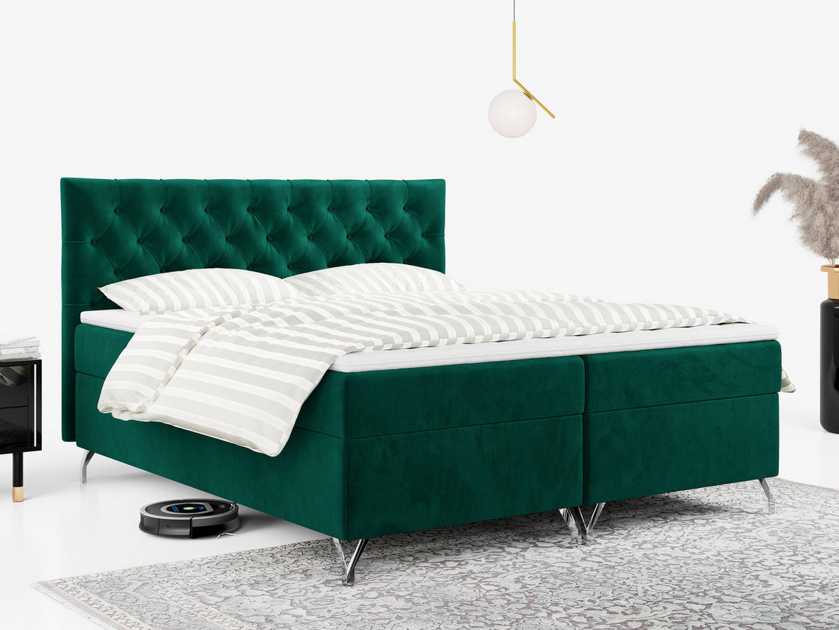 BOXBETT GRIMALDI 200/200 Dunkelgrün Velvet - H4 - Dunkelgrün, Holz/Textil (200/200cm) - MKS