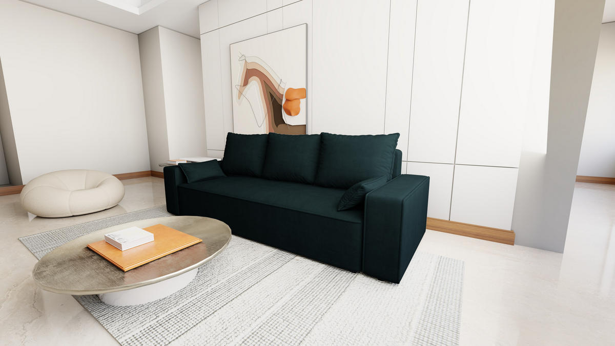 SOFA Veno mit Bettkasten und Schlaffunktion, Velourstoff - Anthrazit, Holzwerkstoff (242/85/95cm)