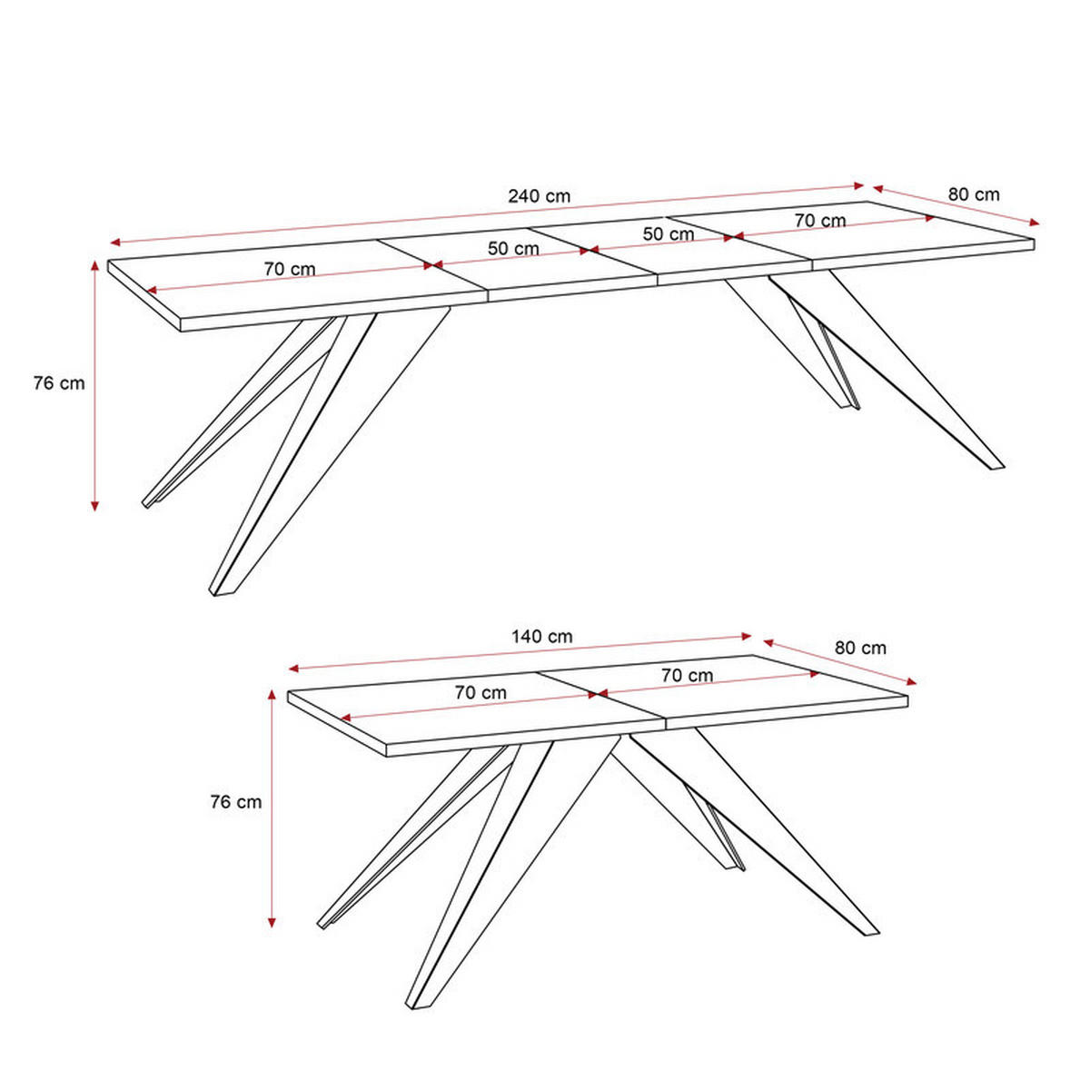 AUSZIEHTISCH XANDRO 140/80/76 cm mit Metallgestell, Schwarz / Weiß - Schwarz/Weiß, Holzwerkstoff/Metall (80/140/76cm) - Idohome