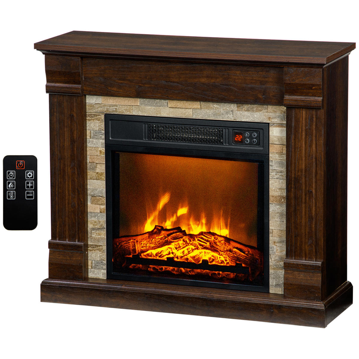 ELEKTROKAMIN DE-17056 1800 W mit 3D-Flamme & Regal Braun - Braun, Metall (80/67.8/21.6cm) - ComfortXL
