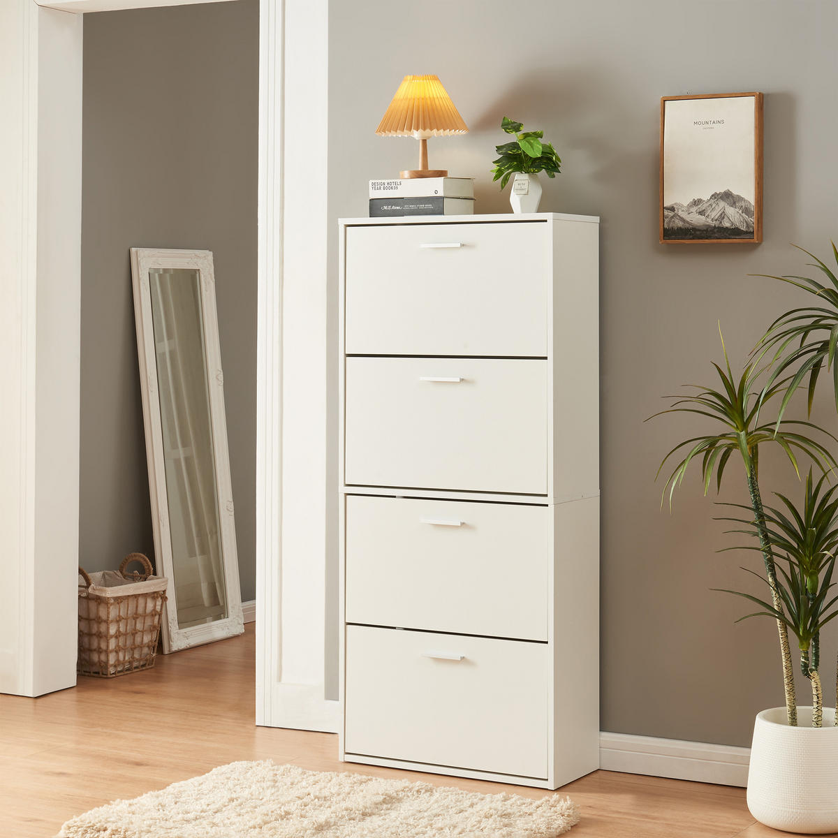 SCHUHSCHRANK Sykkylven - Weiß, Holzwerkstoff (60/134/24cm) - [en.casa]