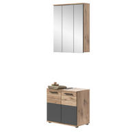 BADMÖBEL-SET Eiche, grau 2-teilig 60x190 cm mit Soft-Close, Badezimmereinrichtung - Eichefarben/Grau, Glas/Holzwerkstoff (60/190/34cm) - Inn.Furn