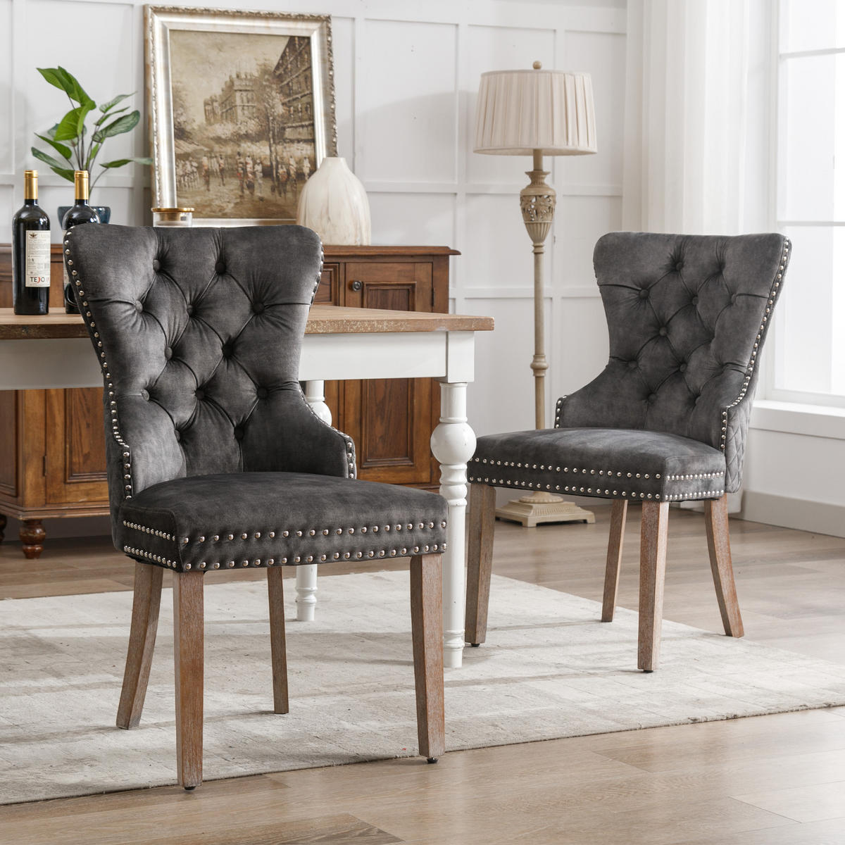POLSTERSTUHL 2er-Set mit Massivholzbeinen, höhenverstellbar und Türklopfer-Design, heller grau - Grau, Textil (53/95/46.5cm) - Luhomfu