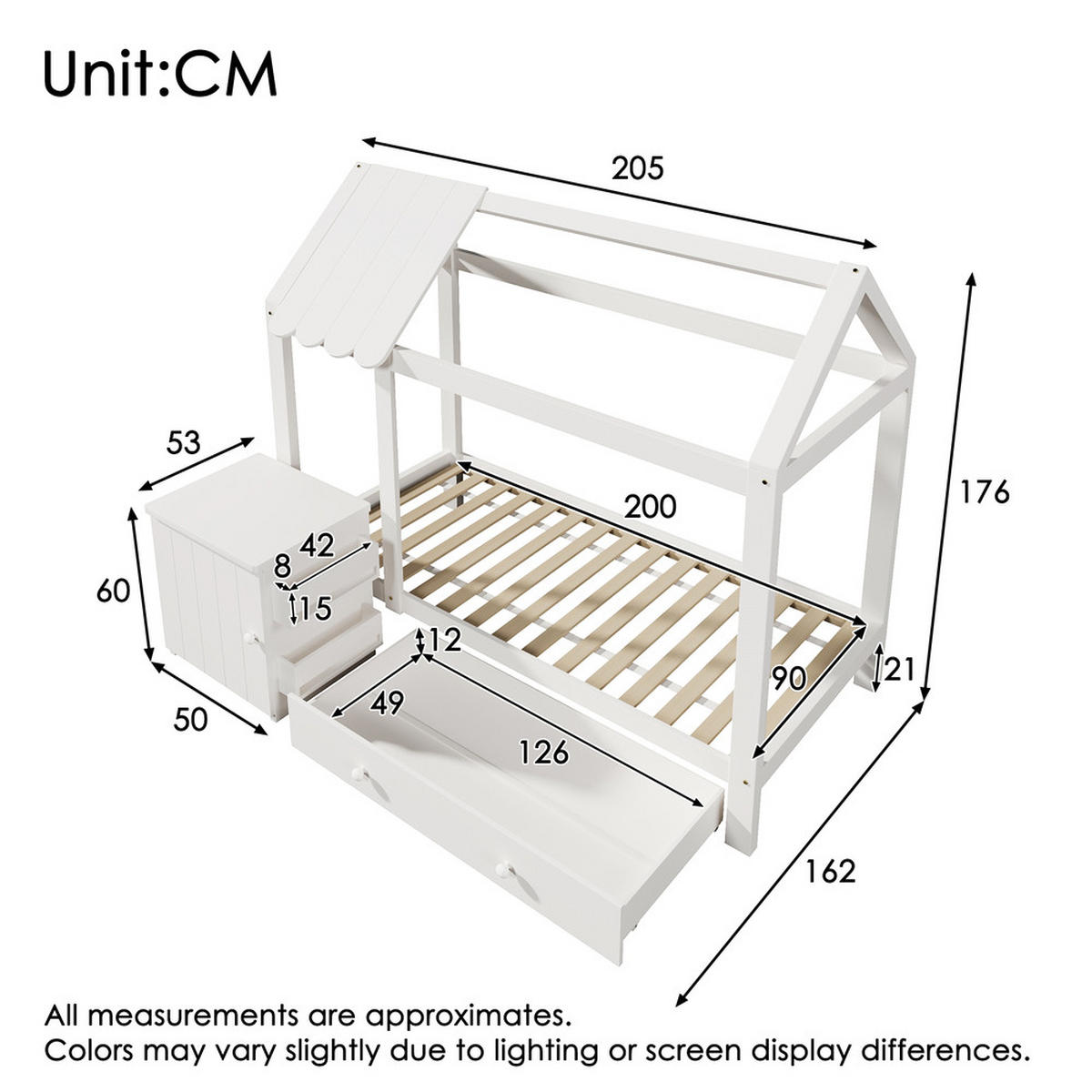 KINDERBETT 90X200 cm aus Massivholz mit Schubladen und Nachttischen - Weiß, Holz (90/200cm) - FLIEKS