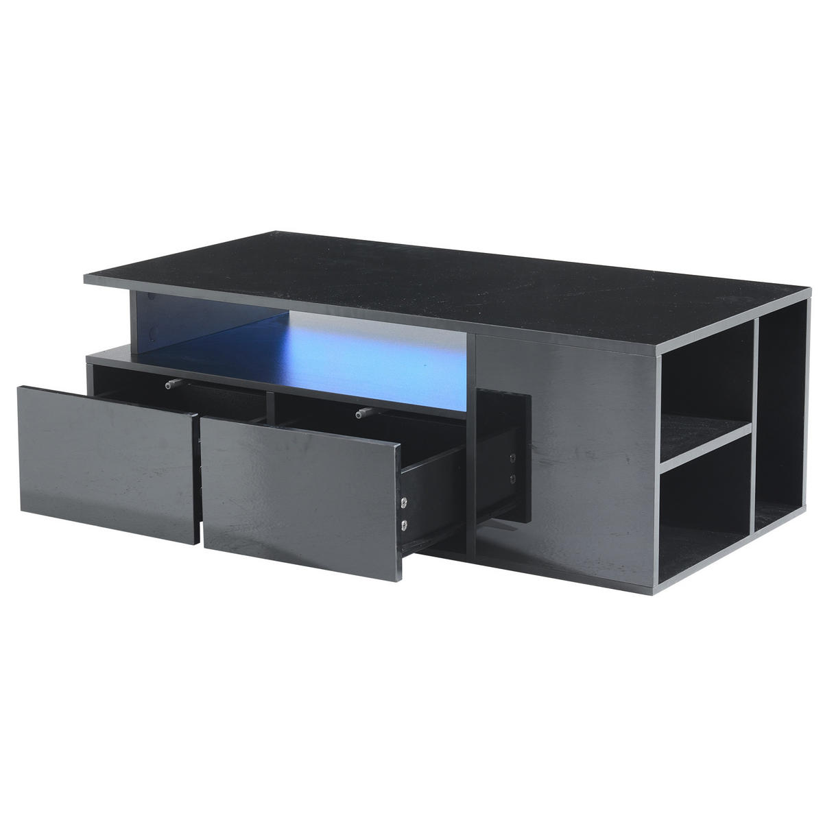 KONFERENČNÍ stolek 100/50/35 cm černý z dřevotřísky s LED osvětlením a 2 zásuvkami - černá, kompozitní dřevo (100/50/35cm) - OKWISH
