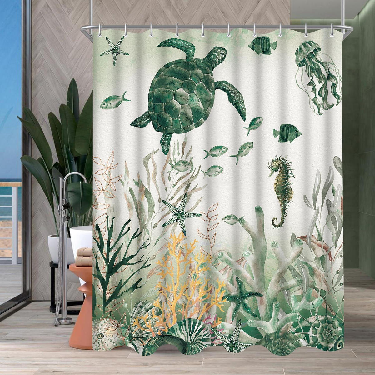 DUSCHVORHANG Meeresschildkröte 160 x 160 cm Textil Wasserabweisend - Grün, Textil (160/160cm)