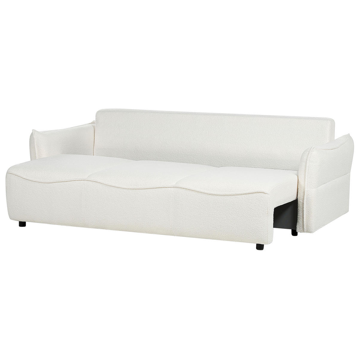 3-SITZER-SCHLAFSOFA Bouclé cremeweiß mit Stauraum Krama - Schwarz/Weiß, Textil (225/87/99cm) - Beliani