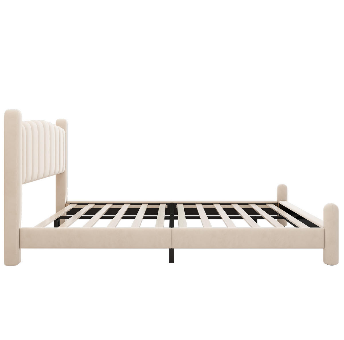 ČALOUNĚNÁ postel 160/200 cm béžová ze sametu s vlnitým čelem a lamelovým roštem - béžová, textil (160/200cm) - OKWISH