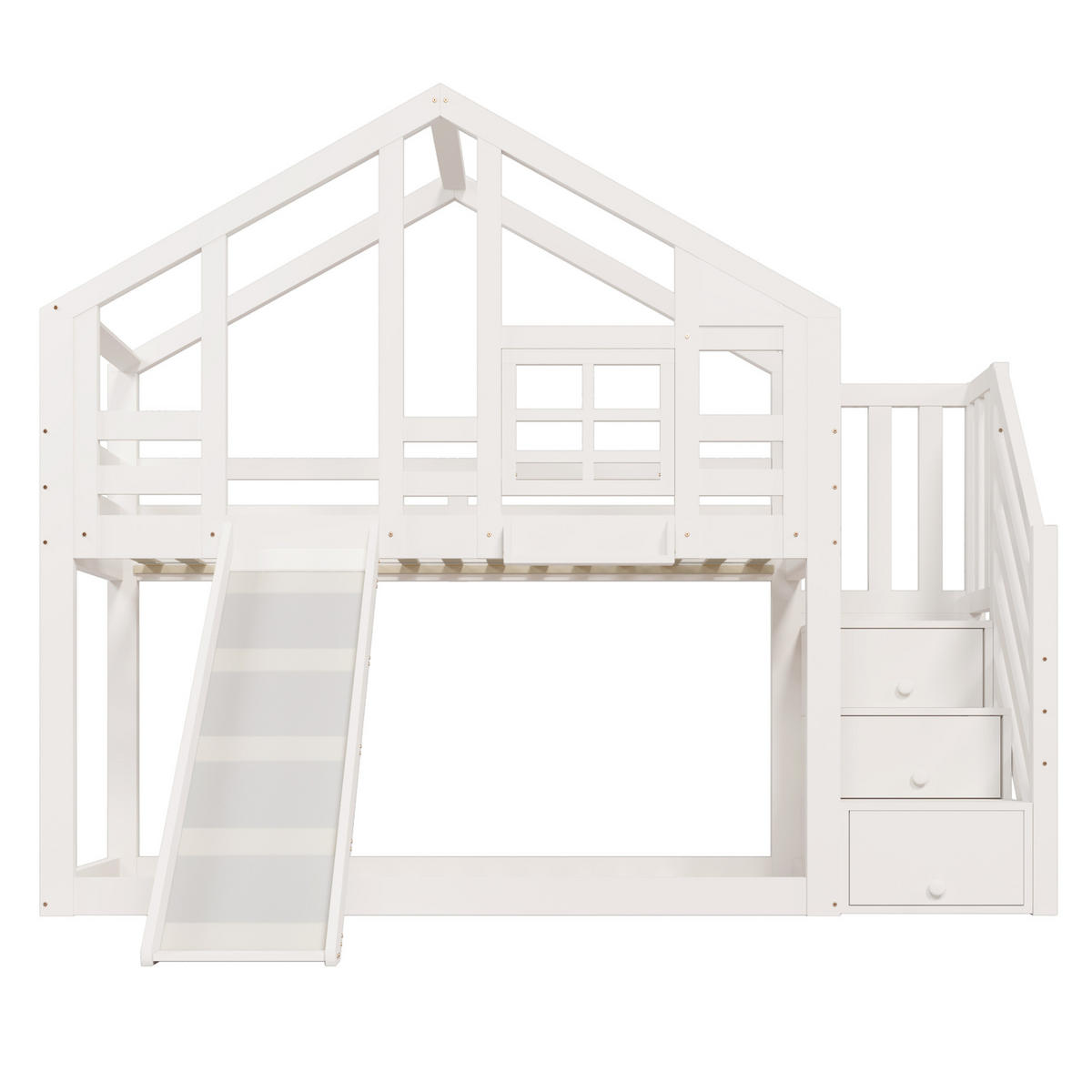 ETAGENBETT 90/200 cm mit Rutsche, Stauraumtreppe und Rausfallschutz, Weiß - Weiß, Holzwerkstoff - Redom