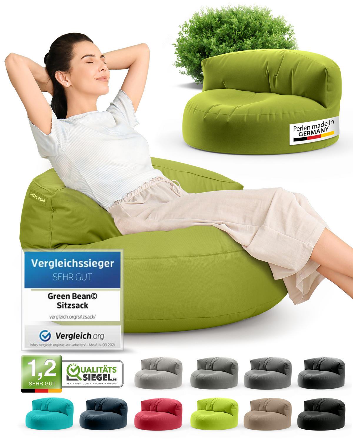 INDOOR OUTDOOR SITZSACK Lounge Sofa - Grün, Textil (90/50/50cm) - Green Bean