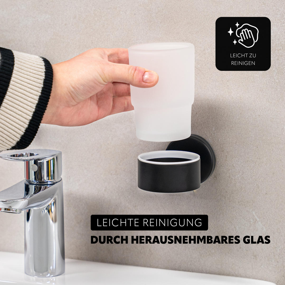 GLASBECHERHALTER PIAZZA BLACK, Glas und Edelstahl, schwarz - Schwarz, Metall (6.5/9.5/11cm) - bremermann