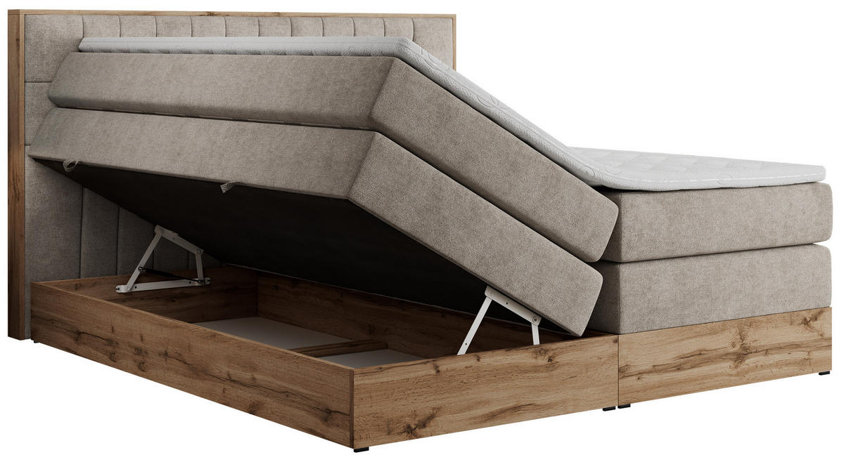 BOXSPRINGBETT AMORE KING 180/200 Beige Struktur - H3 - Beige, Holz/Textil (180/200cm) - MKS