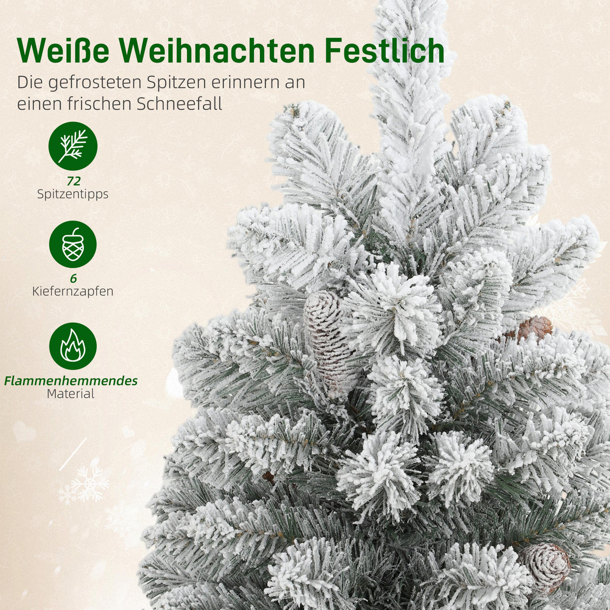WEIHNACHTSBAUM DE-41557 Mini 60 cm, Schnee, 6 Zapfen - Weiß/Grün, Kunststoff (60cm) - ComfortXL