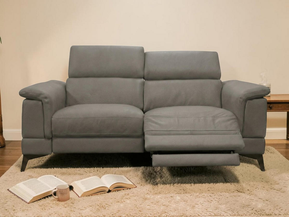 3-SITZER Sofa Planet Echtleder mit 1 x Relaxfunktion Greige - Greige, Leder/Metall (200/80/110cm)