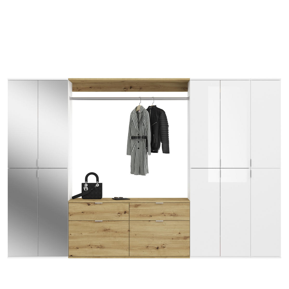 GARDEROBE Nexus 4-tlg. (B/H/T: ca. 273/193/34 cm) in Weiß / Artisan Eiche /weiß hochglanz - Eichefarben, Holzwerkstoff (273/193/34cm)
