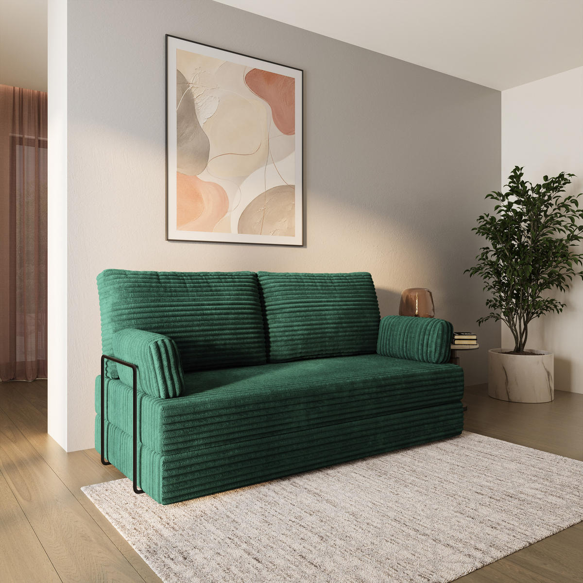 BETTSOFA SILAR aus Schaumstoff Cordstoff Grün Schlaffunktion - Grün, Textil (170/86/80cm) - MASSENO