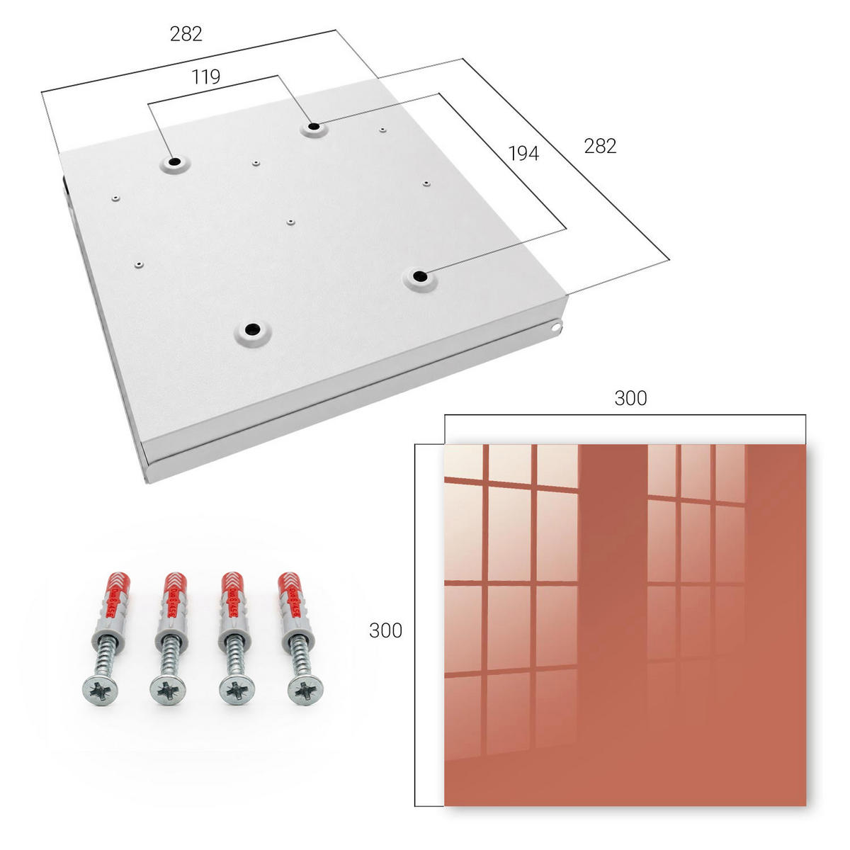 SCHLÜSSELBOX Weiß 30x30 cm – Türöffnung nach rechts - Ziegelfarbe - Orange, Metall (30/30/5cm) - TULUP