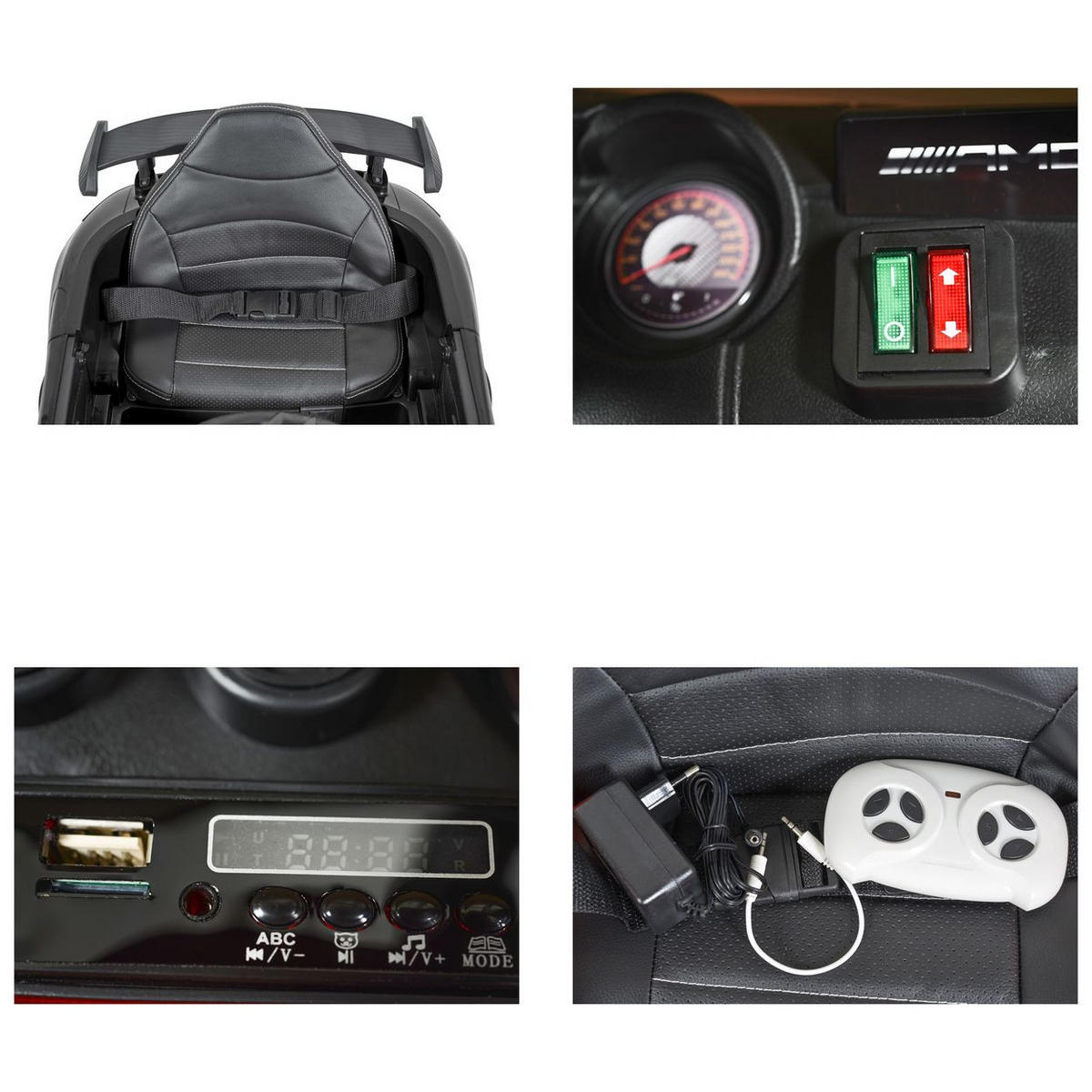 ELEKTROAUTO Mercedes AMG GTR schwarz EVA-Reifen, Musikeffekte, Fernbedienung - Schwarz, Kunststoff (99/55/41cm) - Moni