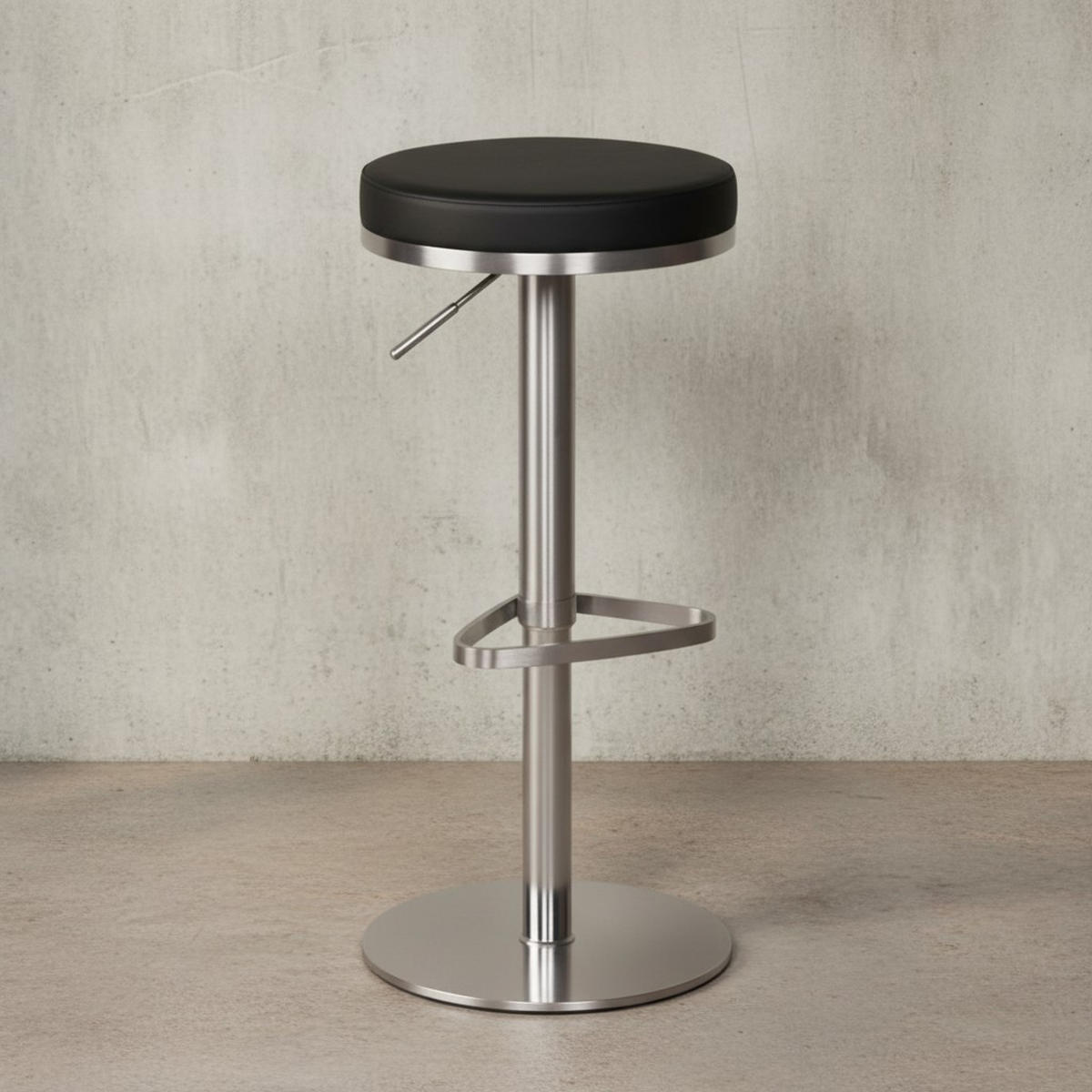 BARHOCKER Höhenverstellbar Gepolstert Triangel-Fußablage ELBE, Schwarz 38x38x82 cm - Silberfarben/Schwarz, Kunststoff/Textil (38/82/38cm) - KADIMA DESIGN