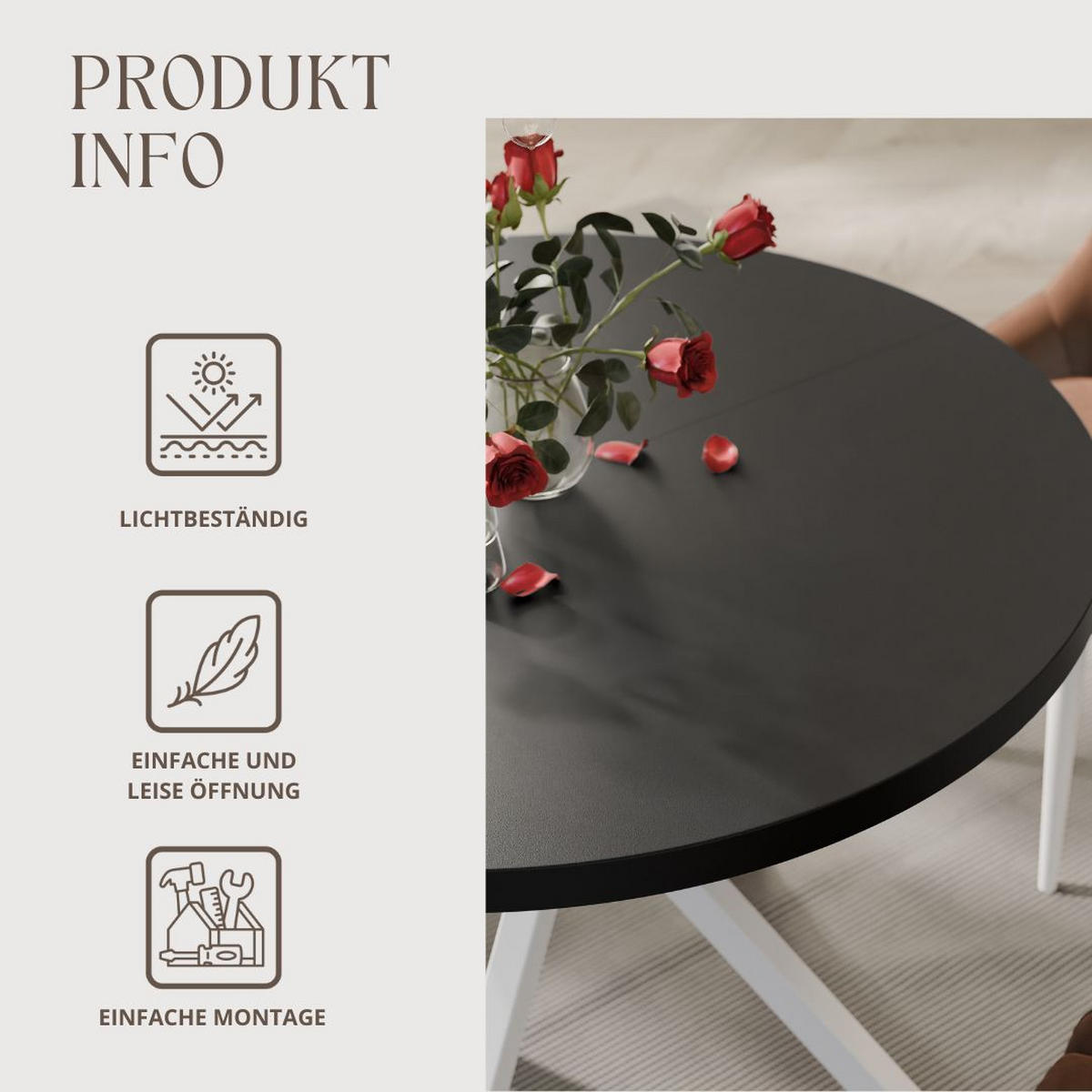 AUSZIEHTISCH MILTON 90-166/76 cm mit Metallgestell, Weiß / Schwarz Molet - Schwarz/Weiß, Holzwerkstoff/Metall (90/90/76cm) - Idohome