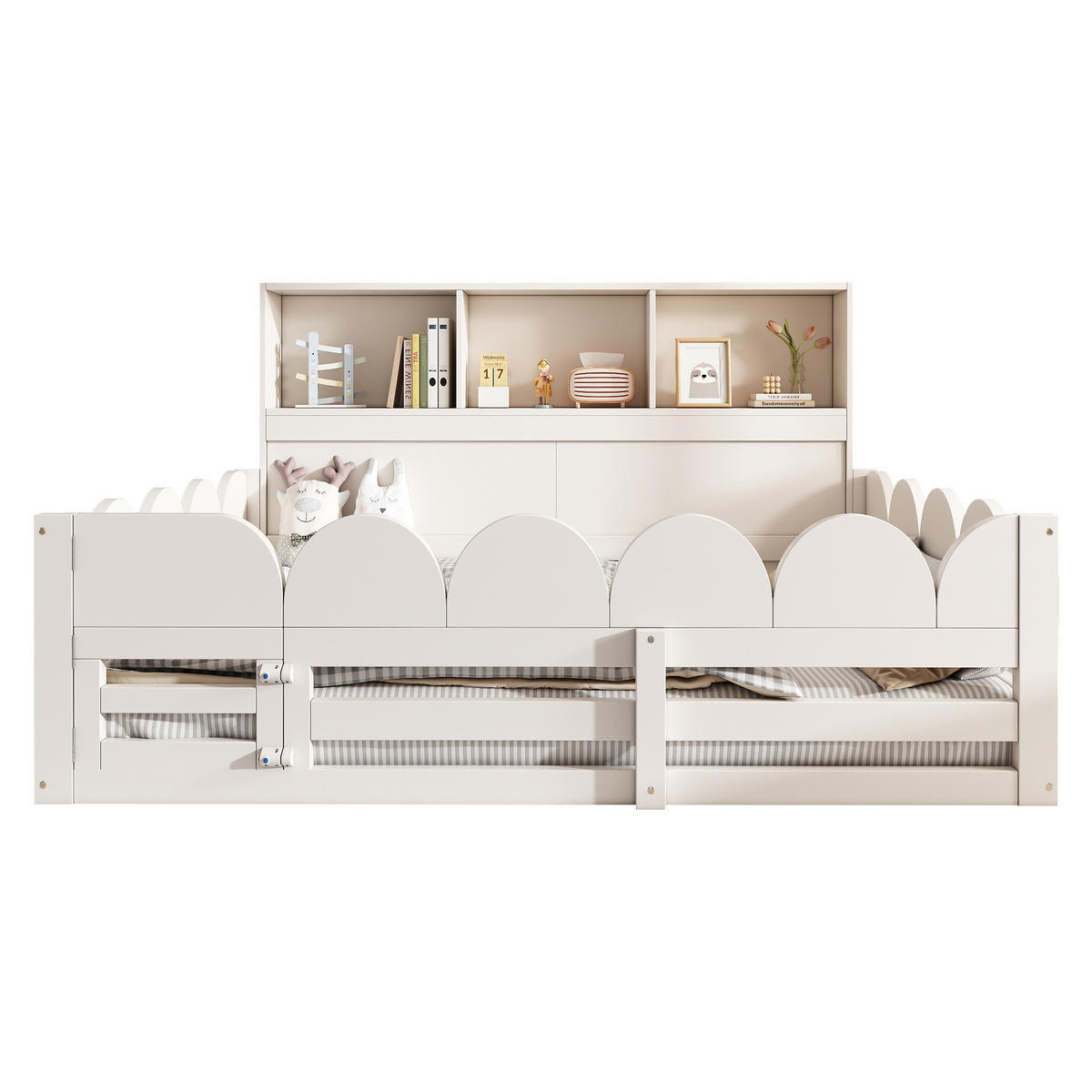 BODENBETT 140/200 cm DE-32467 mit Rausfallschutz, Tür und Regal Weiß - Weiß, Holz (140/200cm) - ComfortXL