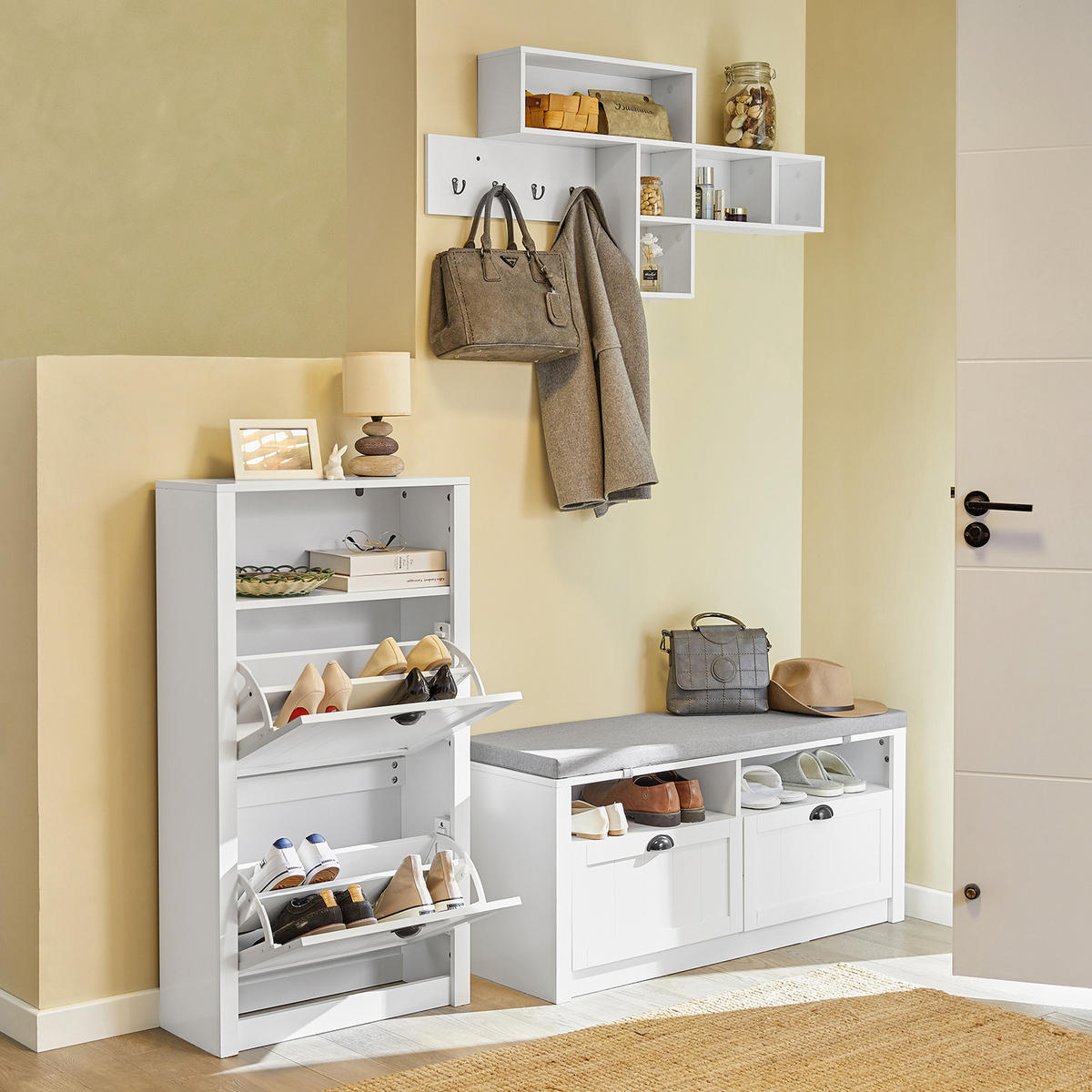 SCHUHSCHRANK Weiß - Weiß, Holzwerkstoff (60/110/24cm) - SoBuy