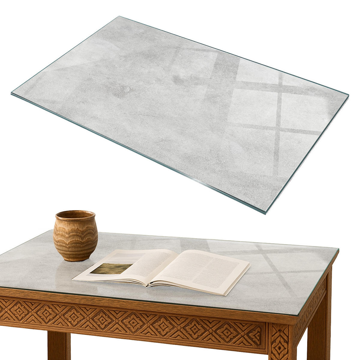 TISCHPLATTE 100x70 cm Betonstruktur mit Kratzern - Hellgrau, Glas (0.4/100/70cm) - TULUP