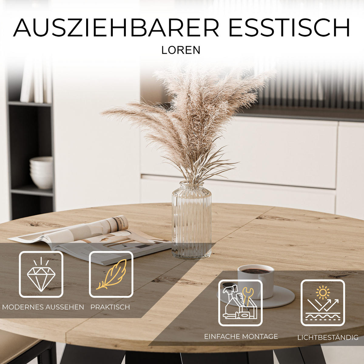 ESSTISCH ausziehbar auf MDF, Artisan Eiche - Eiche Artisan, Holzwerkstoff (100/100/76cm) - Idohome