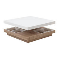 COUCHTISCH mit drehbarer Tischplatte - MDF - Weiß lackiert & Eichefarben - FAUSTO II - Naturfarben, Holz (80/80/34cm) - Vente-Unique
